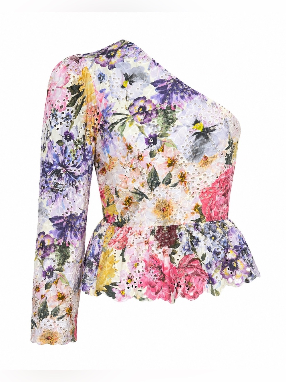 Express Floral Eyelet One Shoulder Peplum Top Cottagecore-Sz 12